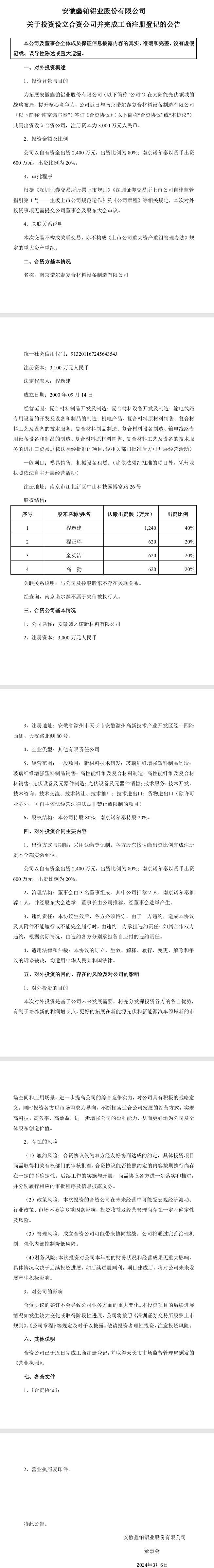 鑫鉑股份：為拓展太陽能光伏領(lǐng)域的戰(zhàn)略布局設(shè)立合資公司，出資2400萬元